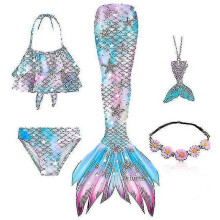 (110, Set 2) Girls Mermaid Tail Swimsuit Set - 5pcs - Ariel Cosplay Costume - Fantasy Beach Bikini
