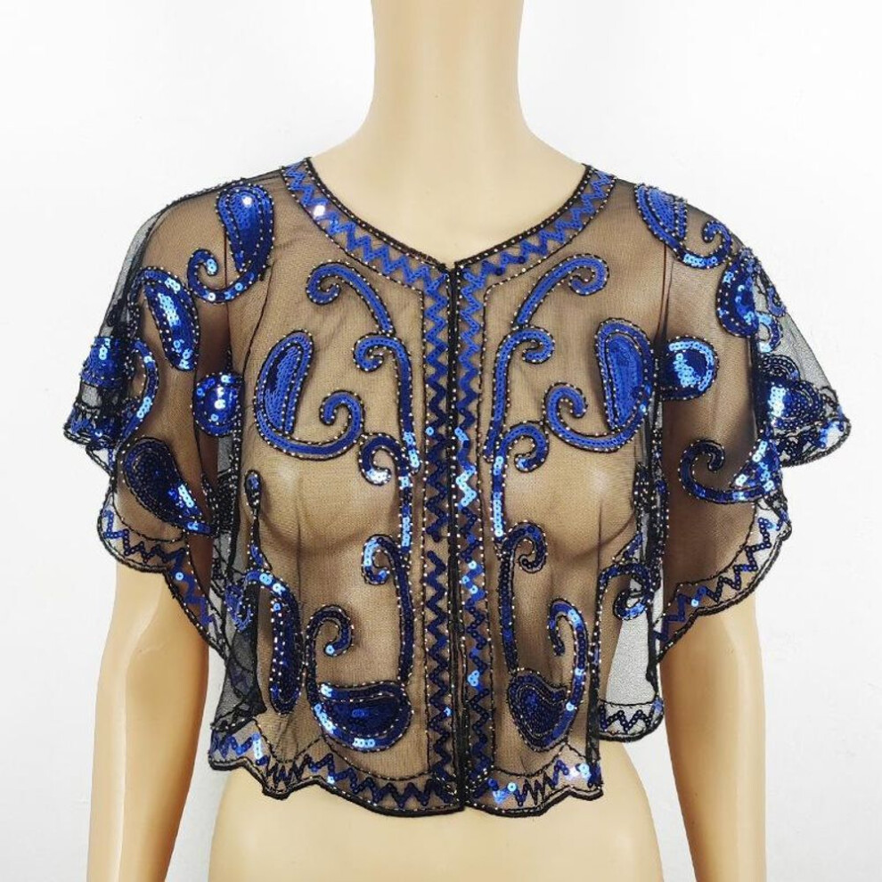 (black,blue) Sequined Lace Shawl Dress With Mesh And Beaded Details - Fashionable And Versatile For European And American Styles