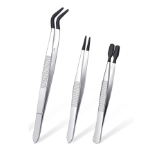 3-delige pincet met rubberen punten PVC-gecoate set, rechte en platte punt zwart