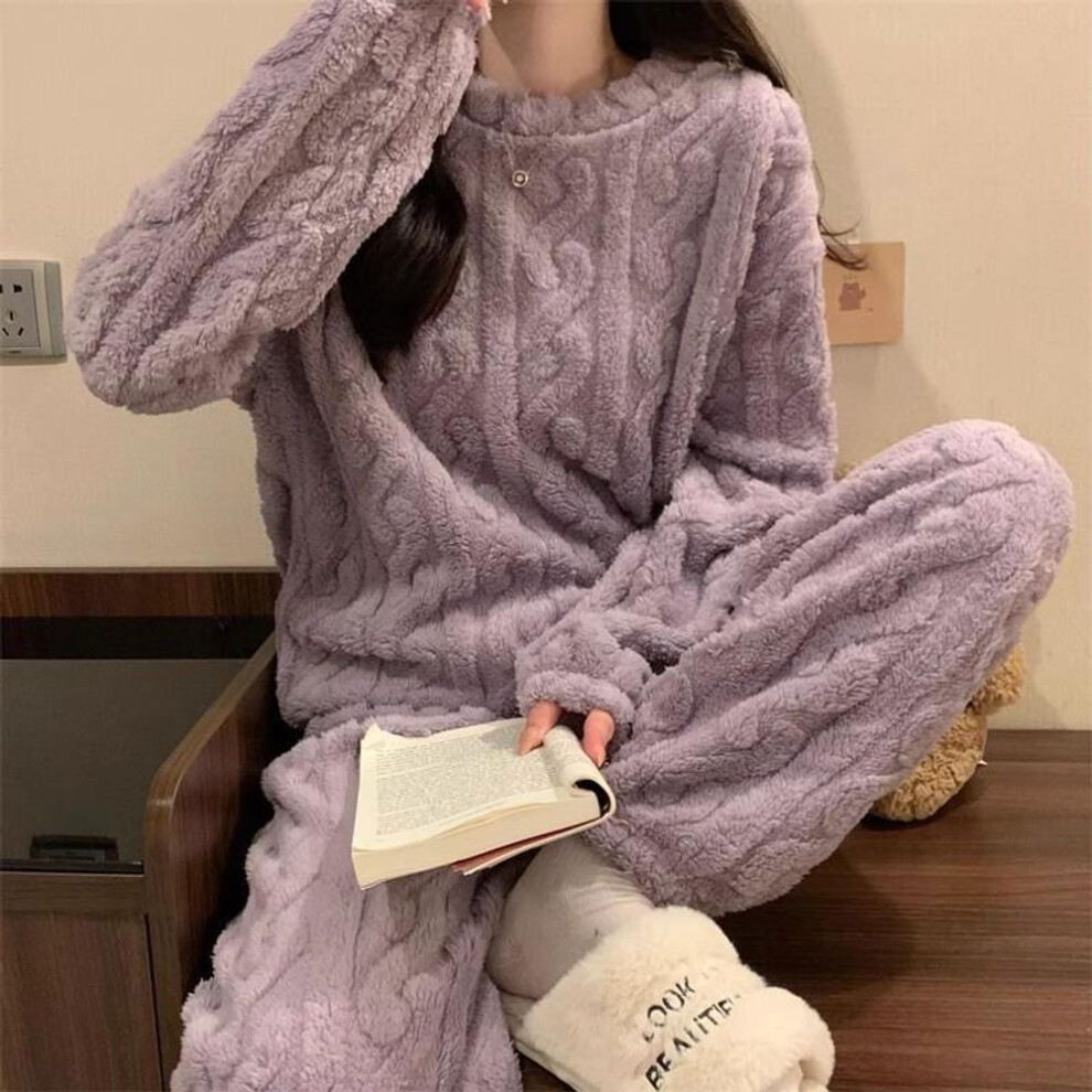 (as the picture, One size [80-140 catties]) Coral Velvet Jacquard Pajama Set: Thickened, Warm Flannel Suit For Couples In Autumn And Winter.