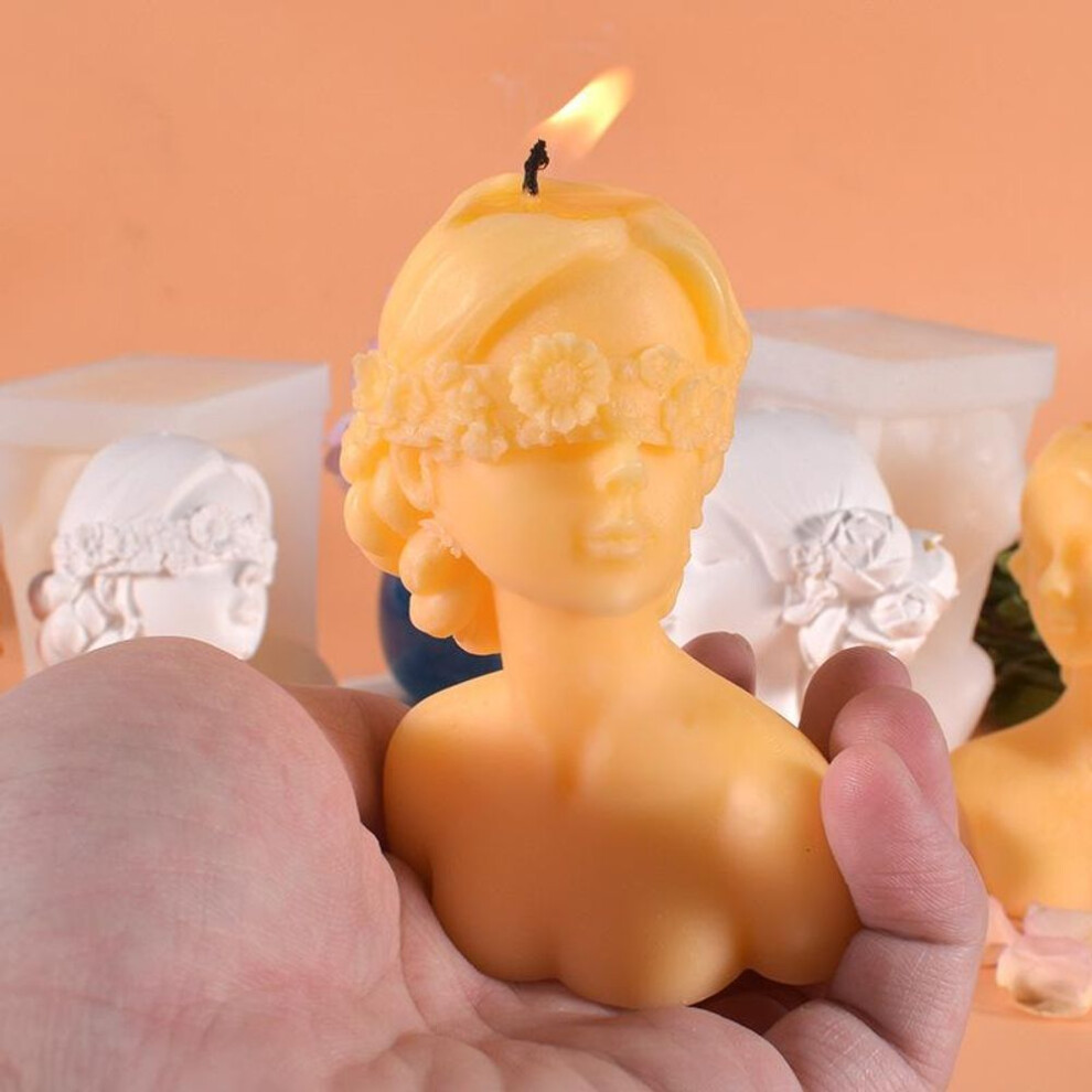(white) Blindfolded Girl Silicone Candle Mold For Diy Rose Human Body Plaster Portrait Candle Making Soap