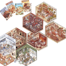 4 Sets DIY 3D House Stickers, Cute Cartoon Scene Fun Stickers Make Your Own Supermarket