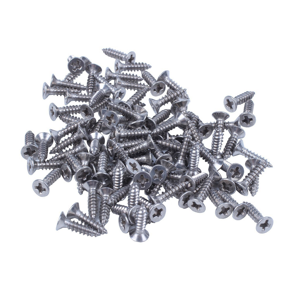 100x Vis autotaraudeuses plates en acier inoxydable 12x3mm Argent