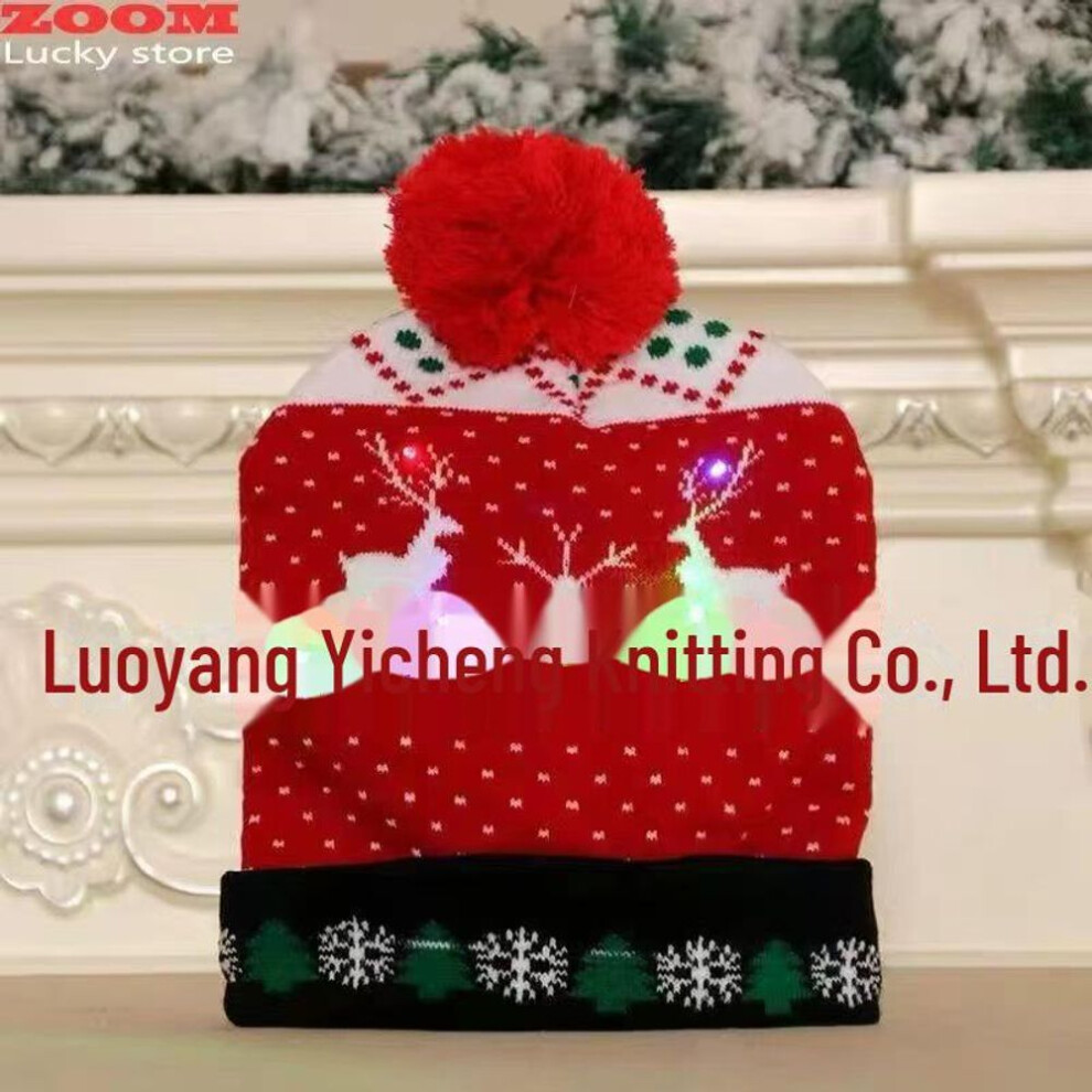 (as the picture, 2 Elks, One Size) "led Light Christmas Knitted Hat For Autumn And Winter Parties"