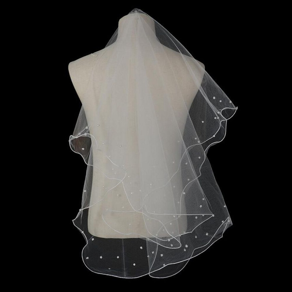 New Simple Ribbon Edge Wedding Veil With Pearls Short Bridal Veil Studio Veil