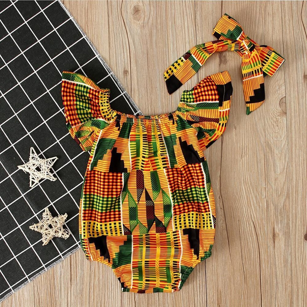 (12-18months) With Hairband Cute Baby Kids Girls Clothing African Boho Style Printed Long Rompers Jumpsuit
