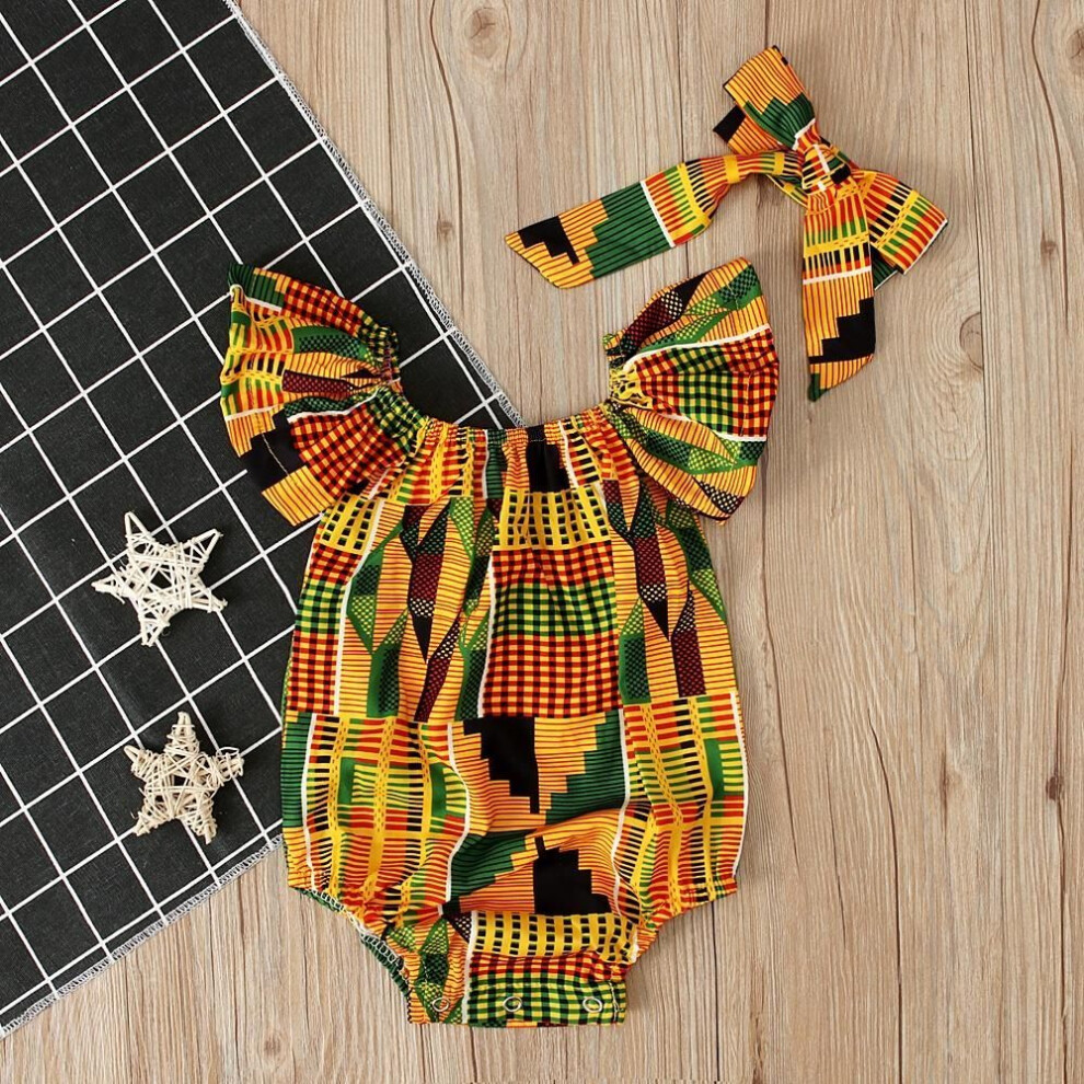 (0-6months) With Hairband Cute Baby Kids Girls Clothing African Boho Style Printed Long Rompers Jumpsuit