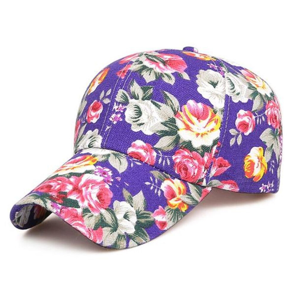 (purple) Fashion Rose Floral Print Baseball Cap For Women Sunshade Sunscreen Floral Cap Cap Sun Hat