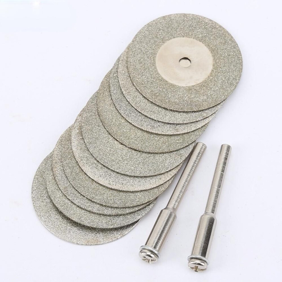 (1set) (10+2)pcs 30mm Diamond Cutting Discs Cut Off Diamond Saw Blade With 2pcs Connecting 3mm Shank For Dremel Drill Fit Rotary Tool