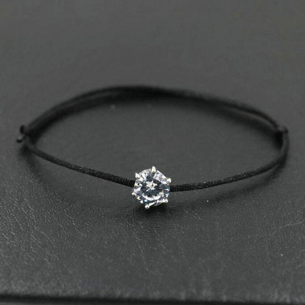 (black) Handmade Round Rhinestones Zircon Thin Red Rope Thread String Braided Bracelets For Women Lucky Jewelry Gifts