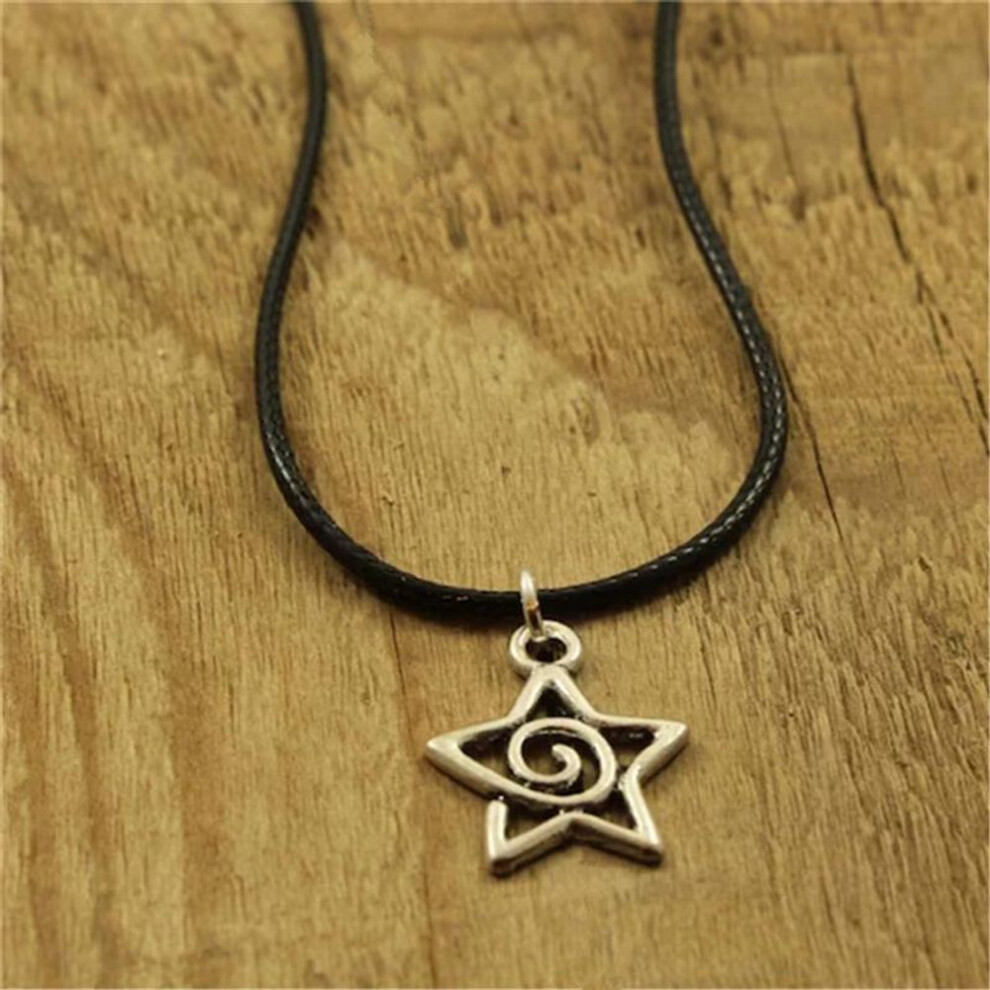 (leather cord necklace) Fashion Antique Silver Color Star Swirl Pendant Necklace for Women Cute Star Jewelry Party Gifts