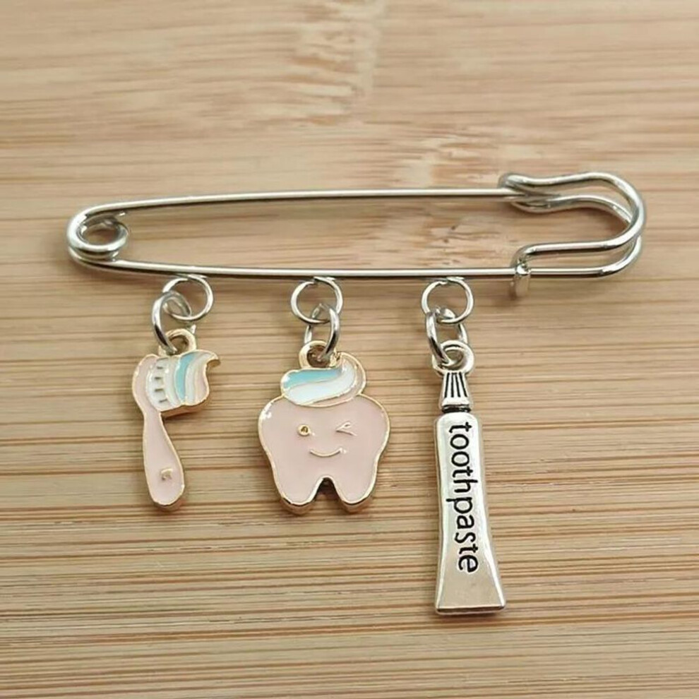 (pink) Fashion Toothpaste Toothbrush Enamel Tooth Pendant Brooch Dentist For Women Dentist Brooch Jewelry Gifts