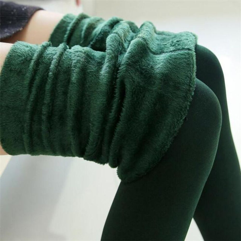 (green) Women Winter Black Thick Warm Soft Fleece Lined Thermal Stretchy Leggings Pants