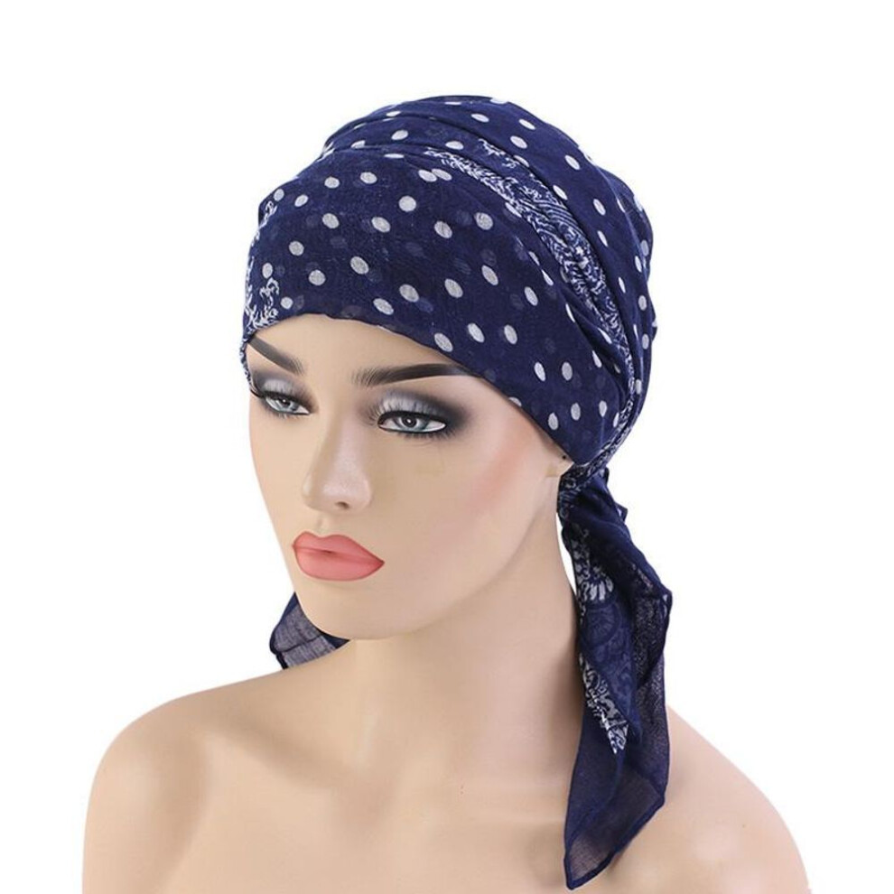 (navy) New Muslim Turban Hat Wrapped Turban Knotted Cotton And Linen Scarf Hat