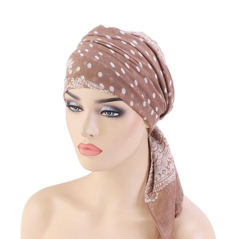 (khaki) New Muslim Turban Hat Wrapped Turban Knotted Cotton And Linen Scarf Hat