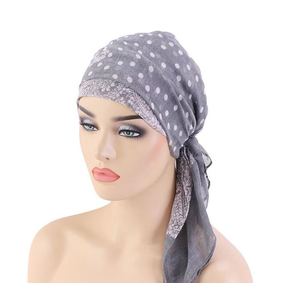 (grey) New Muslim Turban Hat Wrapped Turban Knotted Cotton And Linen Scarf Hat