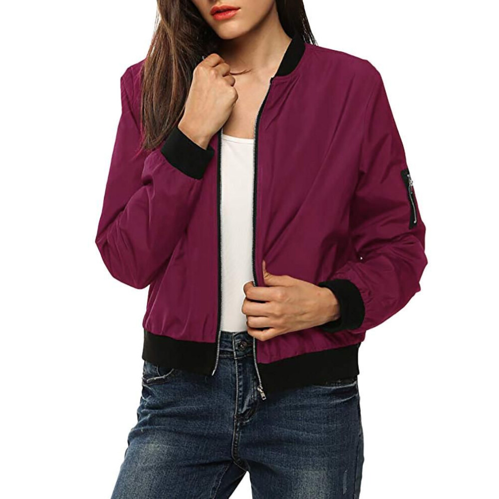 (wine red, S) Feitong Womens Classic Quilted Jacket Short Bomber Jacket Coat