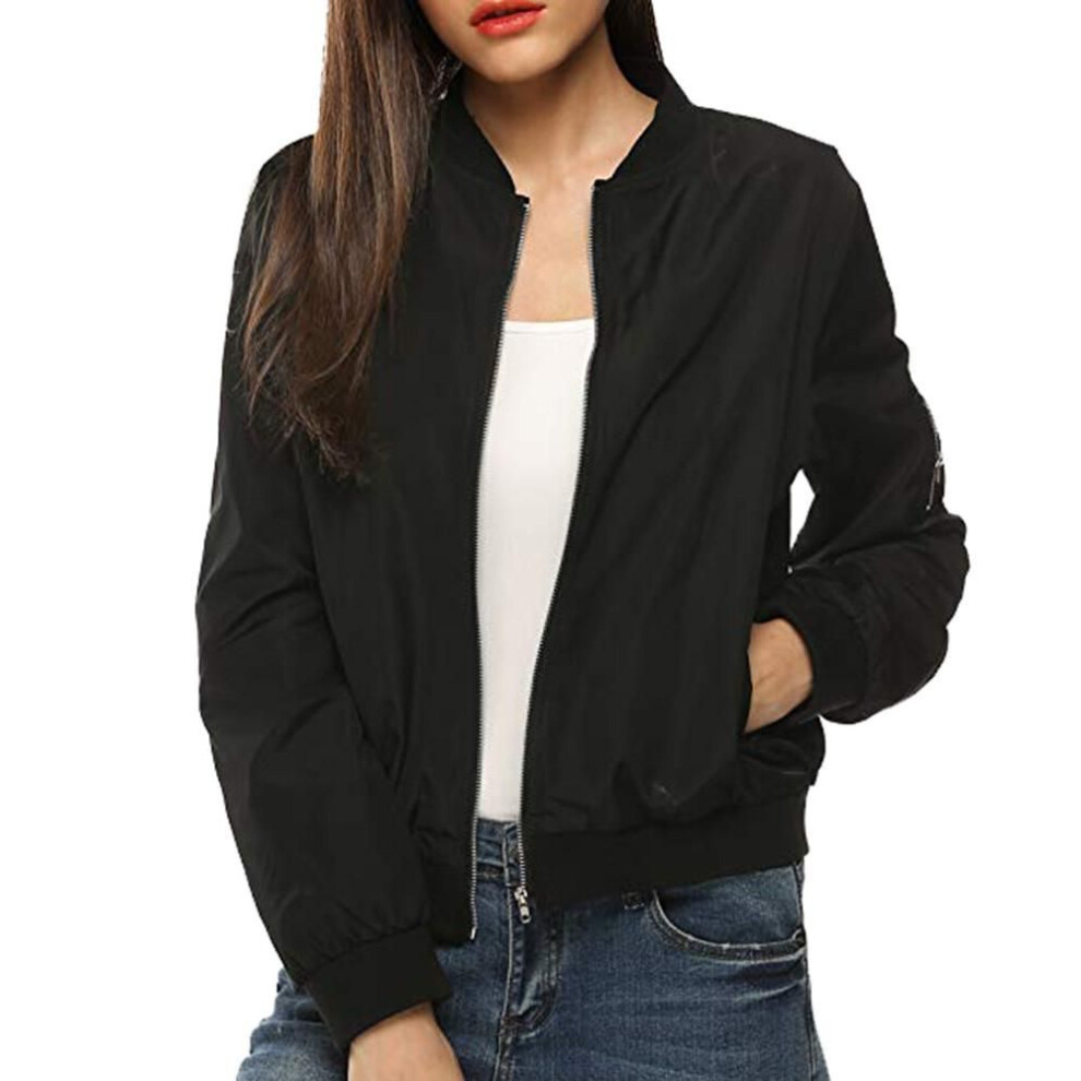 (black, M) Feitong Womens Classic Quilted Jacket Short Bomber Jacket Coat