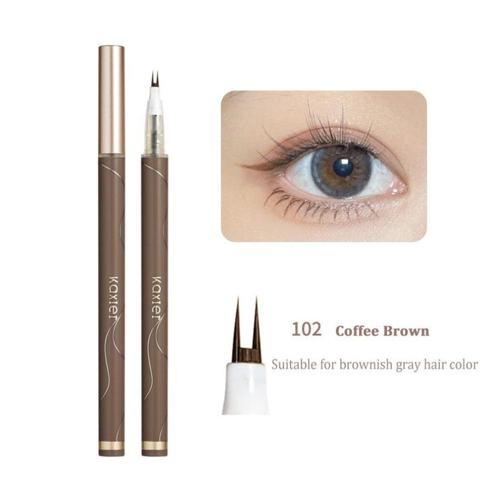 (102 Coffee Brown) Ultra-thin 2 Fork Tip Liquid Eyeliner Lower Eyelash Pen Makeup Quick Dry Smooth Eye Liner 2 Point Eyebrow Tattoo Pencil Cosmetic
