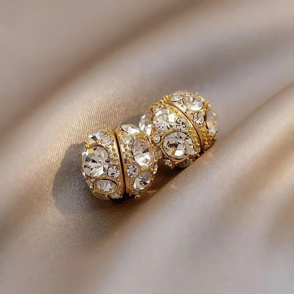 (gold, 1 Pair) Magnet Earring Zircon Crystal Strong Magnetic Therapy Slimming Health Care Power Clip Earrings Party Wedding Jewelry