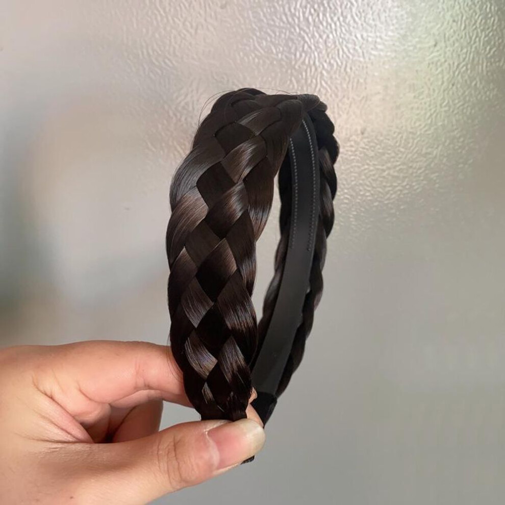 (black brown) Twist Wig Headbands For Women Wide Fishbone Braids Hairbands Handmade Head Hoop Hair Styling Headwear Accessories Gift