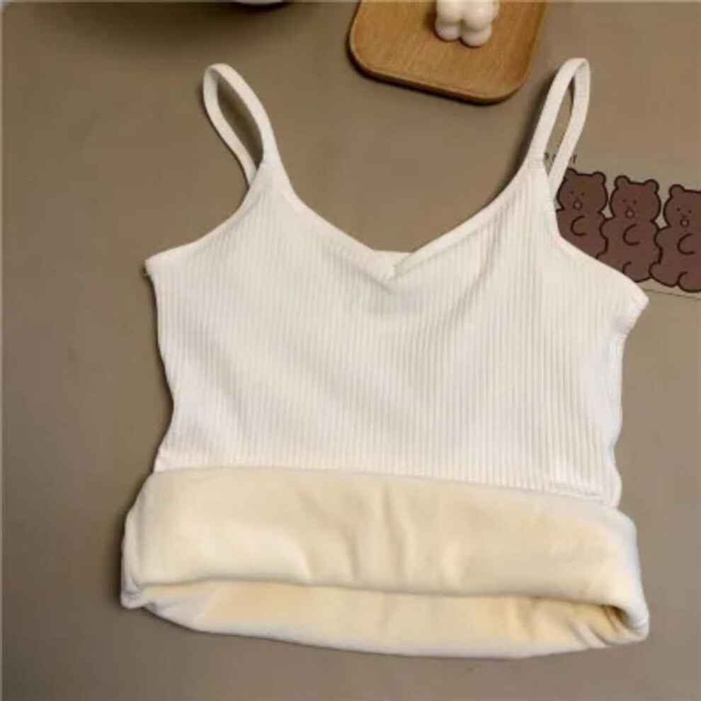 (white, one size?35-65KG?) Women Winter Warm Underwear Solid Color Thermal Casual Nightwear Sexy Elasticity Female Thin Velvet T-shirt Sleeveless Tops