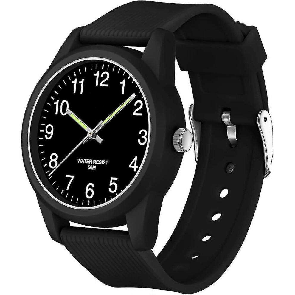 (Black) Kids Analog Watches For Girls Boys Kids Watches With Soft Band Learning Time 50m Waterproof Children Watch Easy To Read For Ages 3 Gift For Kids