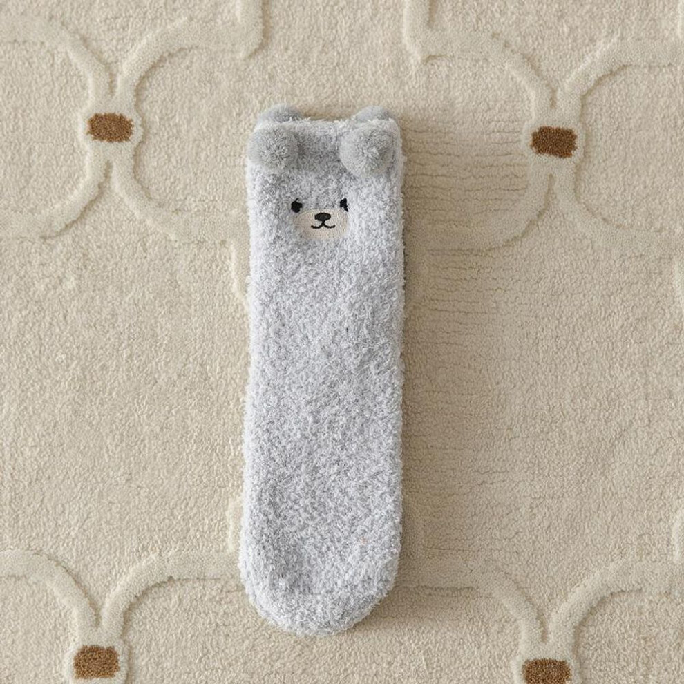 (light grey) 1 Pair Women&apos;s Cute Cartoon Fuzzy Socks, Cozy Home Slipper Socks Warm Coral Fleece Socks