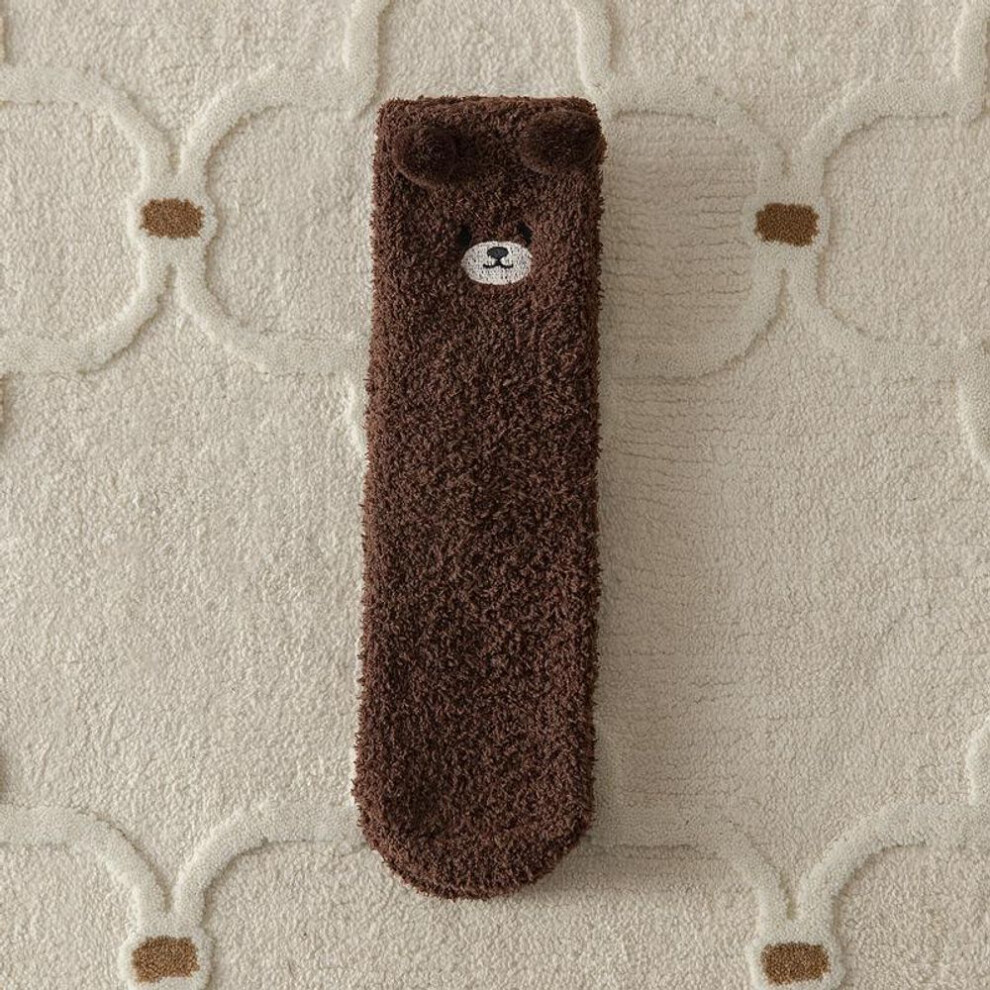 (dark coffee) 1 Pair Women&apos;s Cute Cartoon Fuzzy Socks, Cozy Home Slipper Socks Warm Coral Fleece Socks
