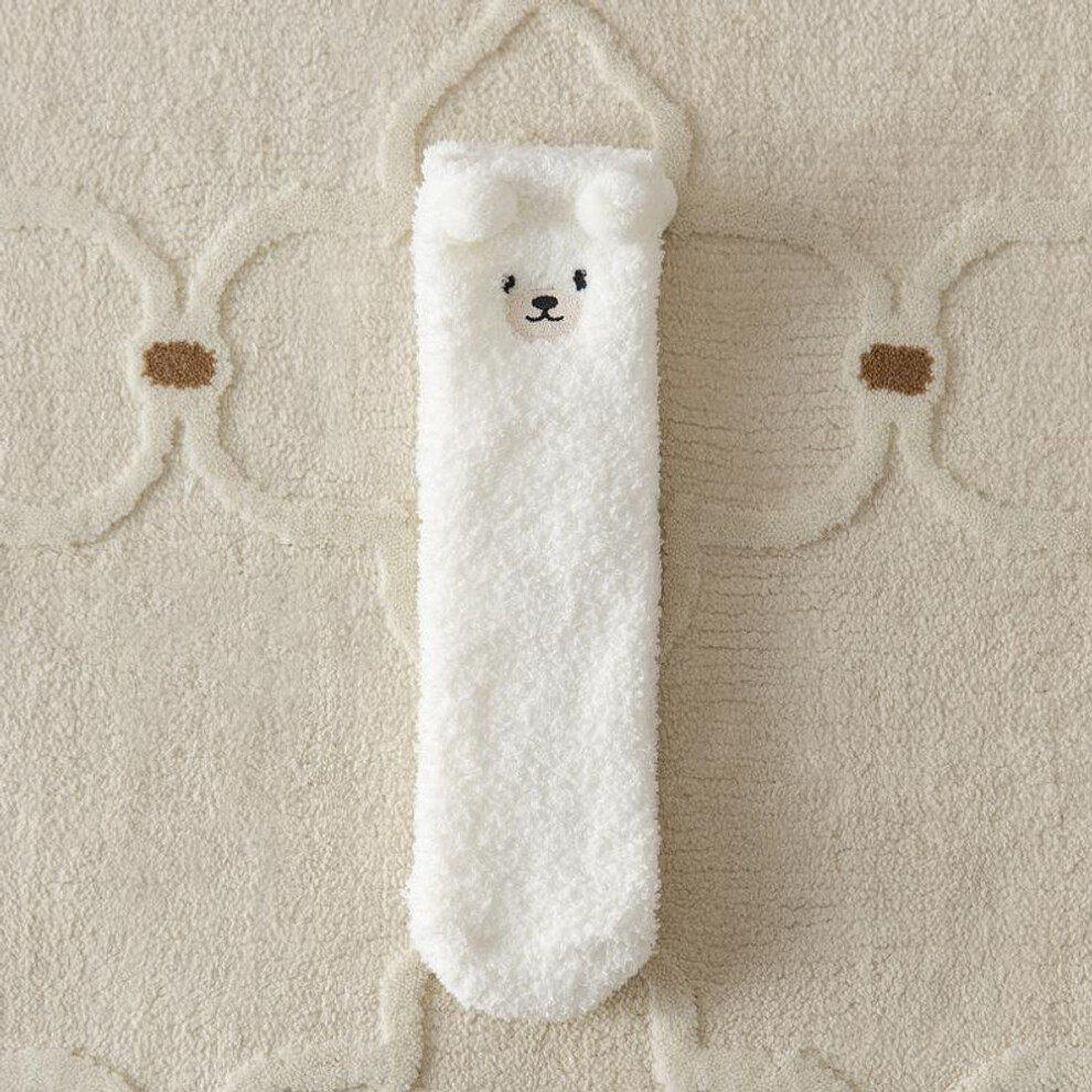 (white) 1 Pair Women&apos;s Cute Cartoon Fuzzy Socks, Cozy Home Slipper Socks Warm Coral Fleece Socks