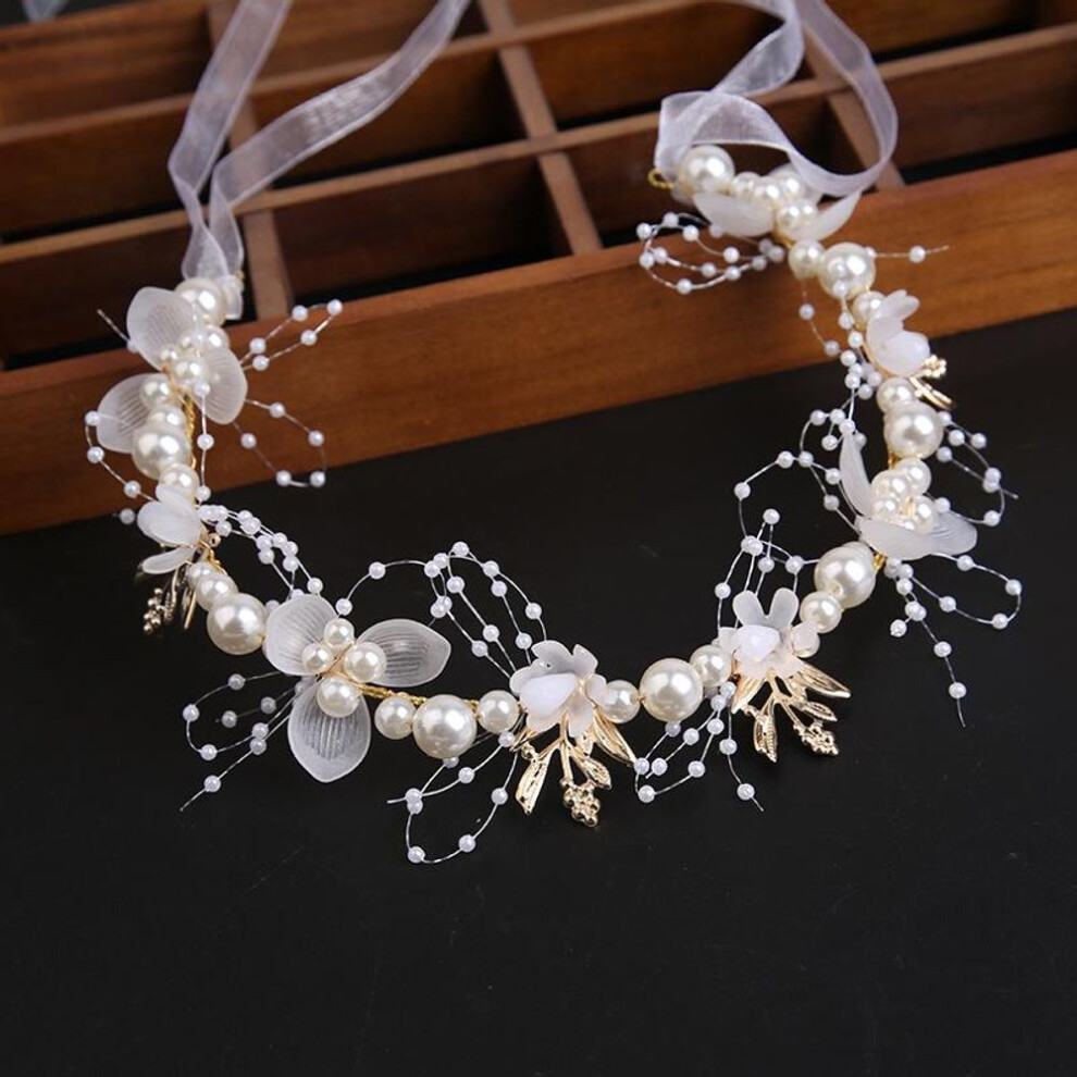 (white) Elegant Girls Pearl Headbands Children Bridal Wedding Headband Hair Headdress Flower Wreath Bride Garland Head Hoop Hair Jewelry