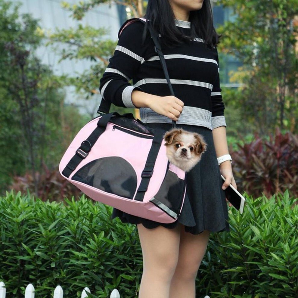 (purple, L) Portable Soft Pet Carriers Bags Cage Waterproof Breathable Shoulders Tote Travel/outdoor Handbag