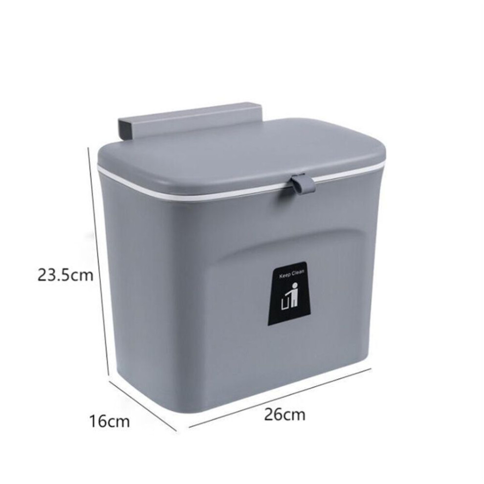 (grey, 7L) 7/9L Kitchen Hanging Trash Can For Kitchen Cabinet Door Wall Mounted Recycling Garbage Basket with Lid Kitchen Accessories