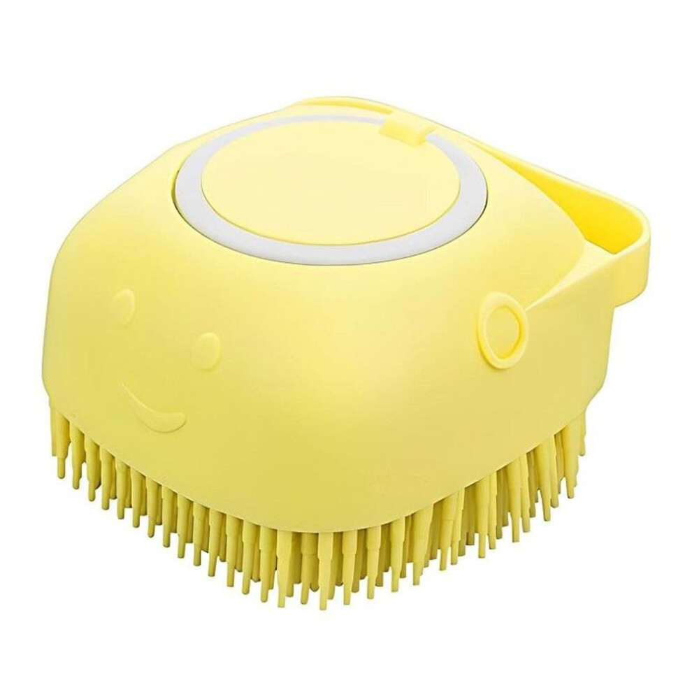 (Yellow A) Bathroom Puppy Dog Cat Washing Massage Dispenser Grooming Shower Brush Soft Silicone Dogs Brush Pet Shampoo Massager Bath Brush