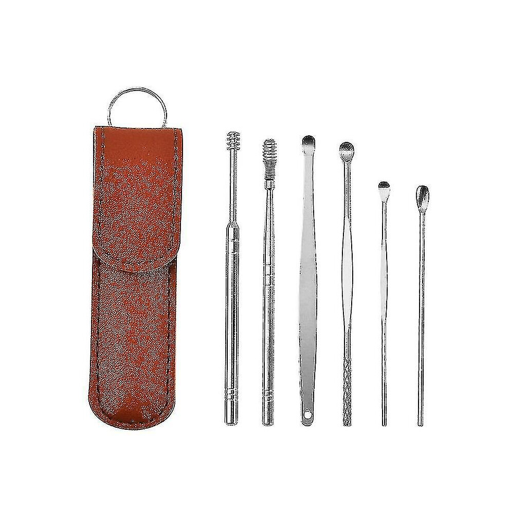Brown Ear Cleaner Wax Pickers Earpick Wax Remover Curette Ear Pick Cleaner Kit Spoon Care Ear Clean Tool(Brown)
