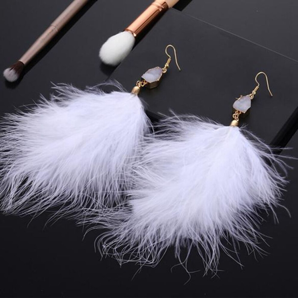 (white) Women&apos;s Feather Earrings Hanging Large Drop Earrings With Feather Dangle Fashion Summer Jewelry
