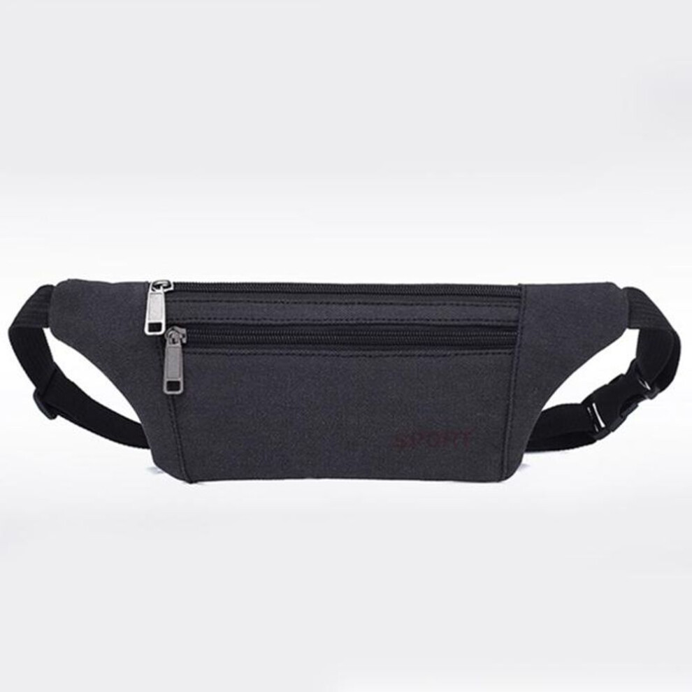 (black) Women Men Fanny Pack Waist Belt Bag Canvas Purse Travel Camping Hiking Bag Pouch For Phone Coins