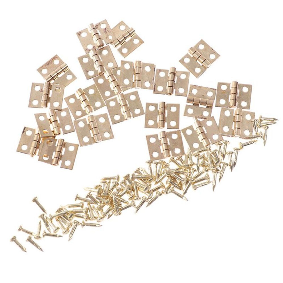 20pcs Cabinet Door Hinges Brass Plated Mini Hinge Small Decorative Jewelry