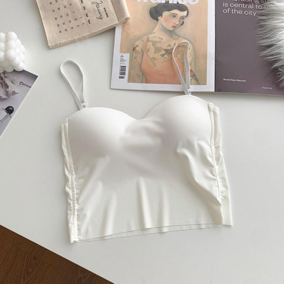 (white, One Size) Ice Silk Women Spaghetti Camis With Bra Pad Fashion Backless Tank Tops Cute Crop Tops