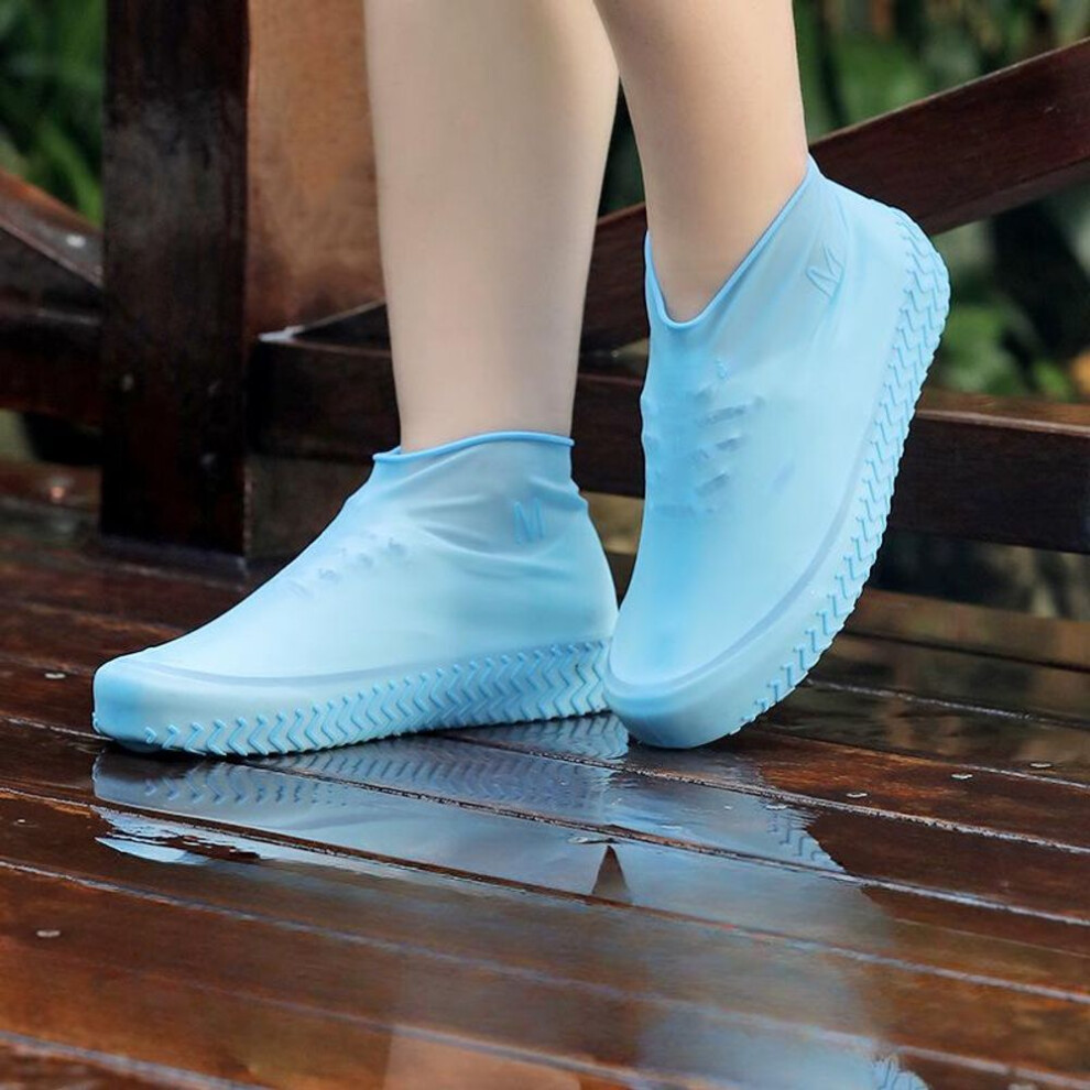 (blue, L (38-41)) Reusable Waterproof Rain Shoes Covers Silicone Outdoor Rain Boot Overshoes Walking Shoes Accessories Reusable Shoe Cover