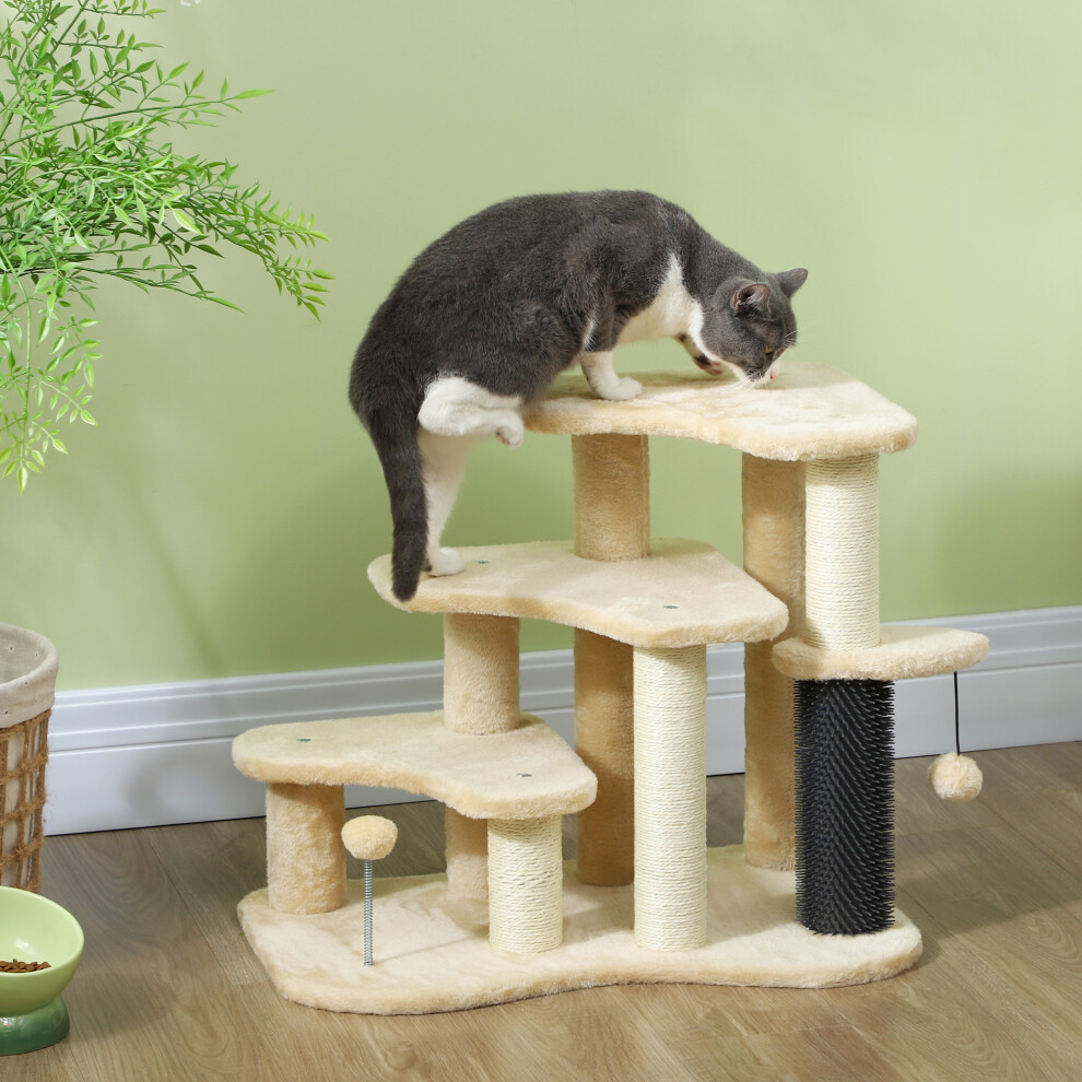 PawHut Cat Tree, 2-in-1 Pet Stairs w/ Scratching Tickling Post, Beige