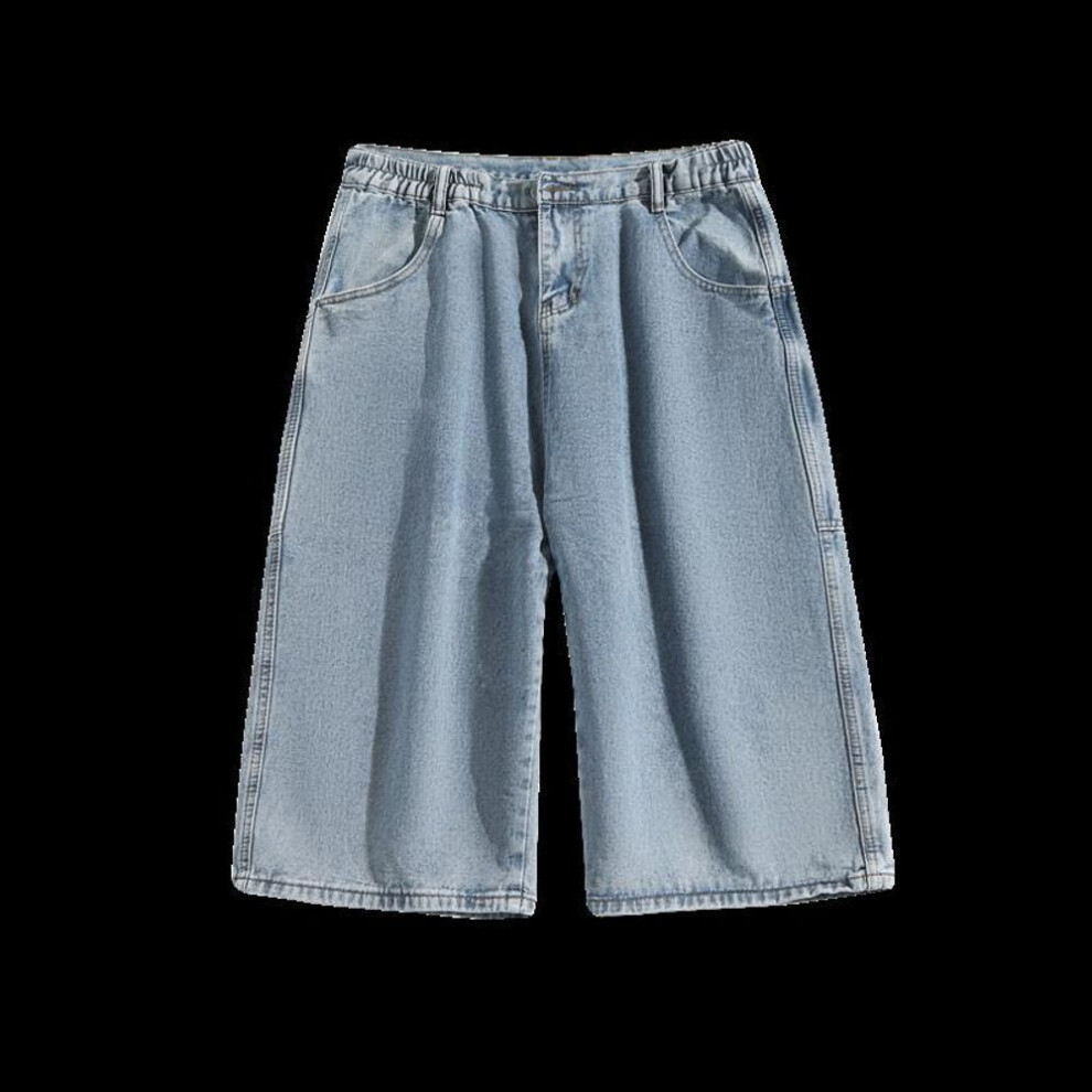 (blue, 5XL) Multi-pockets Cargo Pants Summer Short Jeans Breeches Hip Hop Streetwear Baggy Denim Shorts Casual Wide-leg Capris Pants