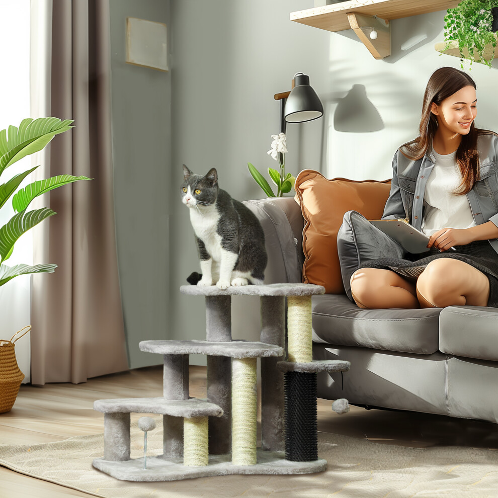 PawHut Cat Tree, 2-in-1 Pet Stairs w/ Scratching Tickling Post, Light Grey