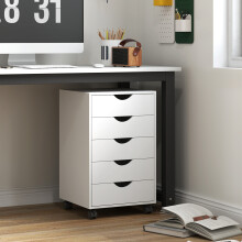 HOMCOM Mobile Vertical Filing Cabinet with 5 Drawers for Home Office, White