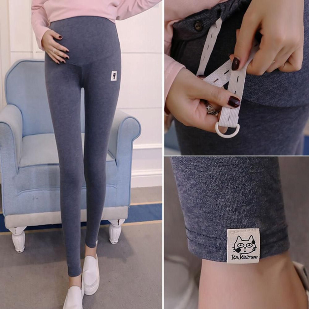 (light grey, M) Maternity Leggings Cotton Adjustable Waist Pregnant Women Pregnancy Clothes Pants