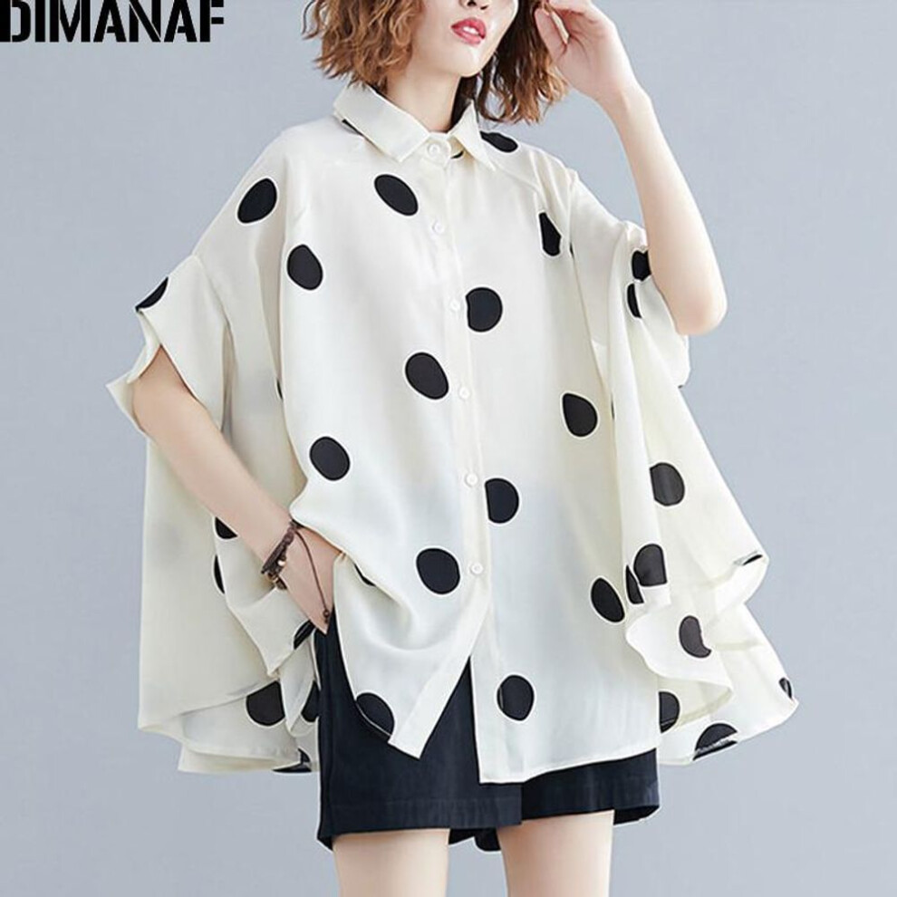 (ivory, One Size) Dimanaf Plus Size Women Blouse Shirt Big Size Summer Casual Lady Tops Tunic Print Polka Dot Loose Female Clothes Batwing Sleeve
