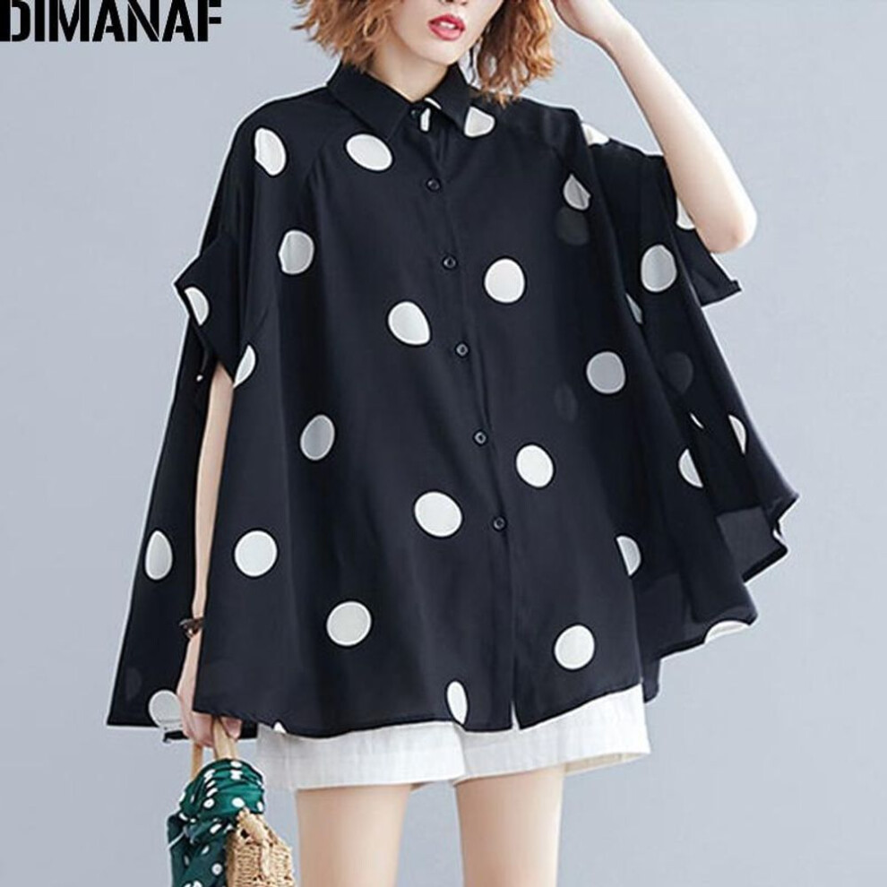 (black, One Size) Dimanaf Plus Size Women Blouse Shirt Big Size Summer Casual Lady Tops Tunic Print Polka Dot Loose Female Clothes Batwing Sleeve