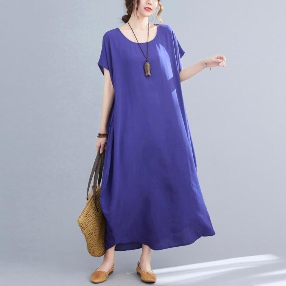 (purple, One Size) Dimanaf 2021 Plus Size Summer Dress Beach Solid Basic Style Casual Sundress Women Vestidos Dress Korea Blue White 10 Colors