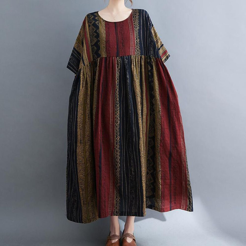 (red, One Size) Dimanaf Women Dress Summer Plus Size Beach Sundress Linen Bohemian Print Flowers Fashion Lady Vestidos Loose Casual Long Dress Oversize 6166