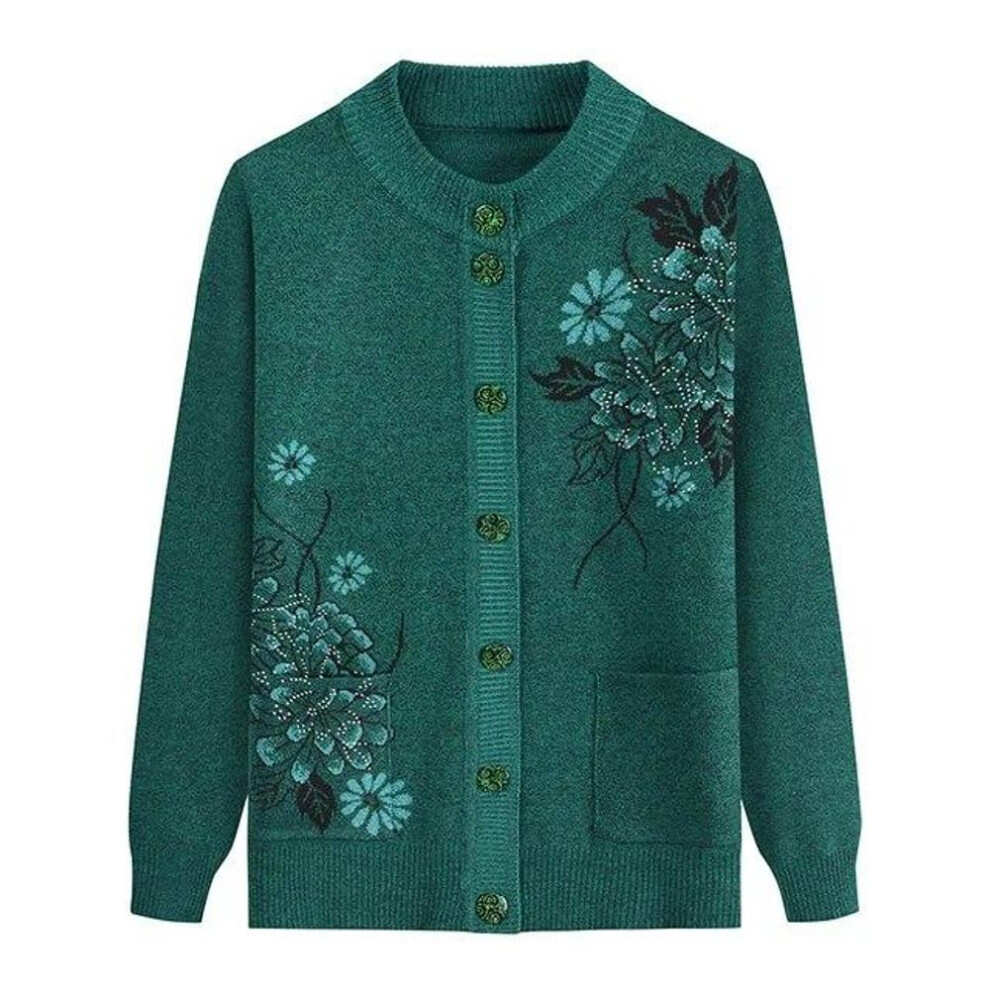 (green, L) Print Middle-Aged Elderly Mother&apos;s Spring Autumn Long-Sleeve Sweater Women Knitted Bottoming Shirt Grandma Cardigan Mujer
